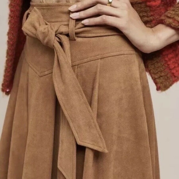 Anthropologie Brown Midi A-Line Skirt with Tie Front - Picture 2 of 10